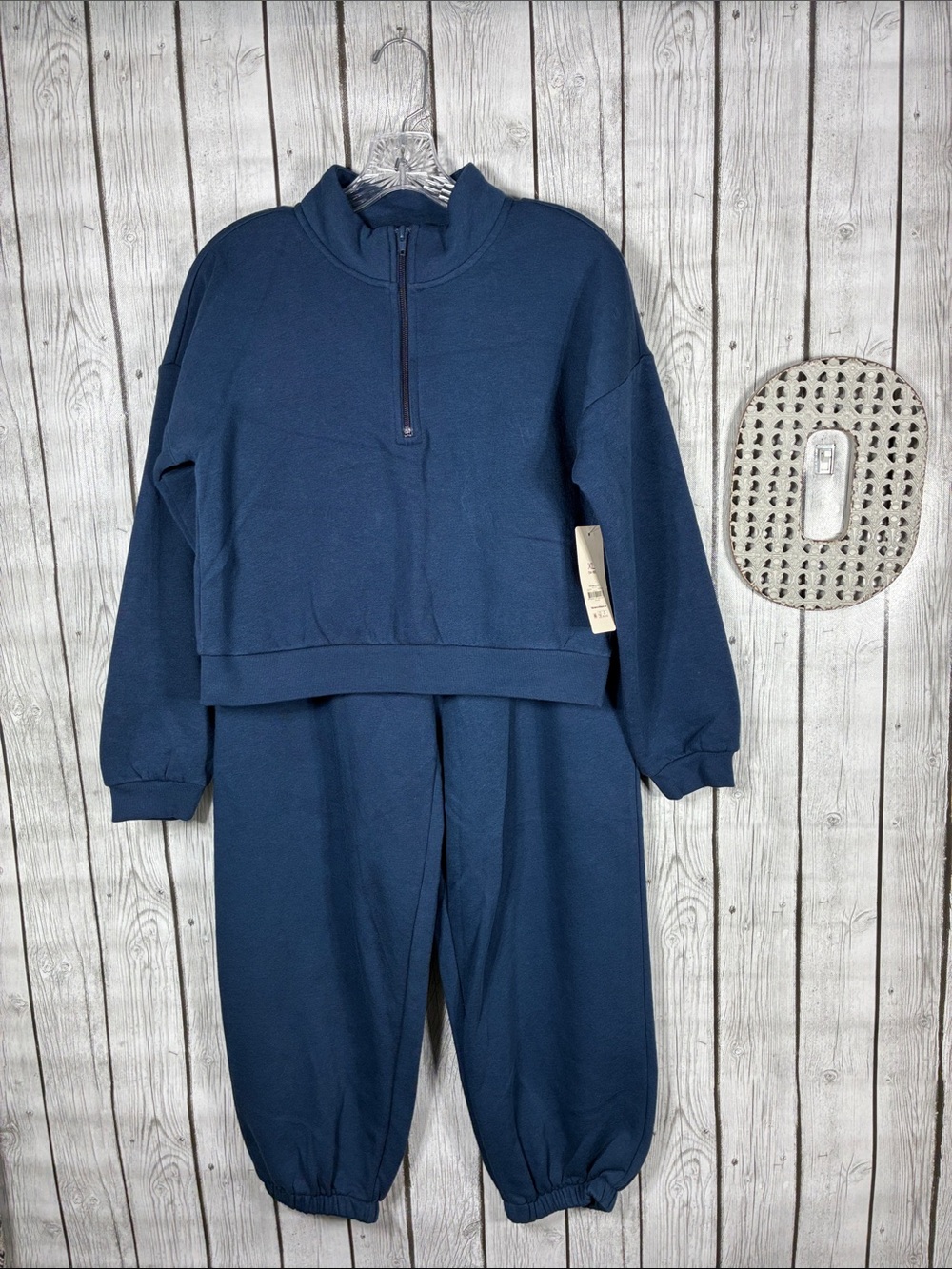 Weekend Academy| Navy Blue Half-Zip Pullover & Fleece Joggers Size XL (14/16)